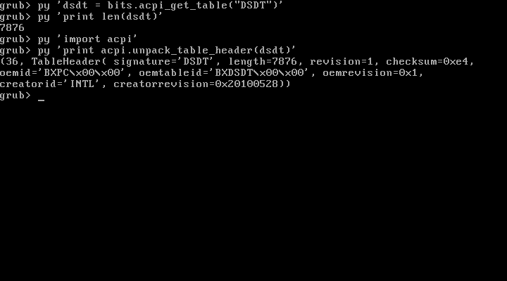 ACPI decoding example: showing the header of the DSDT
